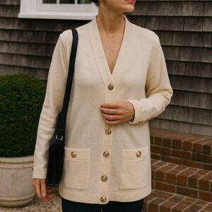 St. John Cream Cardigan Gold Buttons Classic Basic Size S